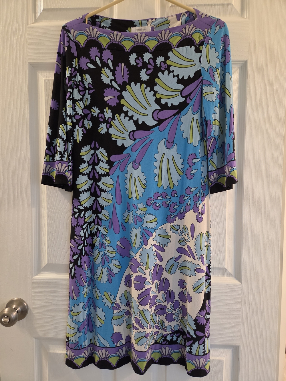 dressbarn Multicolor Abstract Floral Shift Dress — Purple, Blue & Black Accents